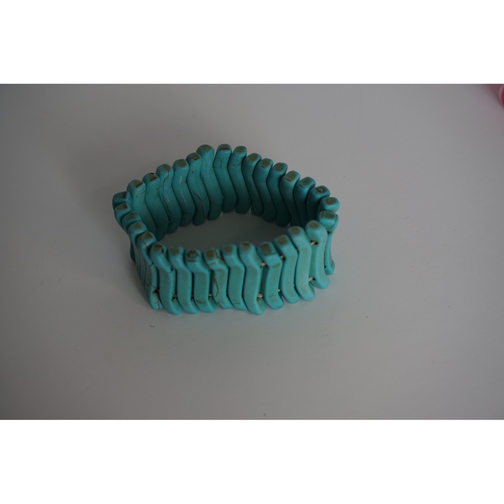 Turquoise Blue Faux Stone‎ Wavy Tile Stretch Bracelet Boho Statement Bracelet
